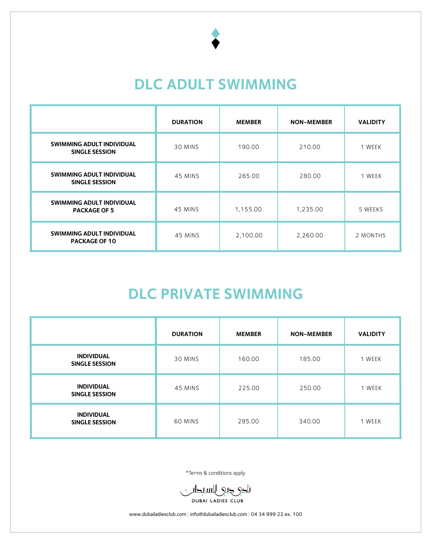 Swimming Prices