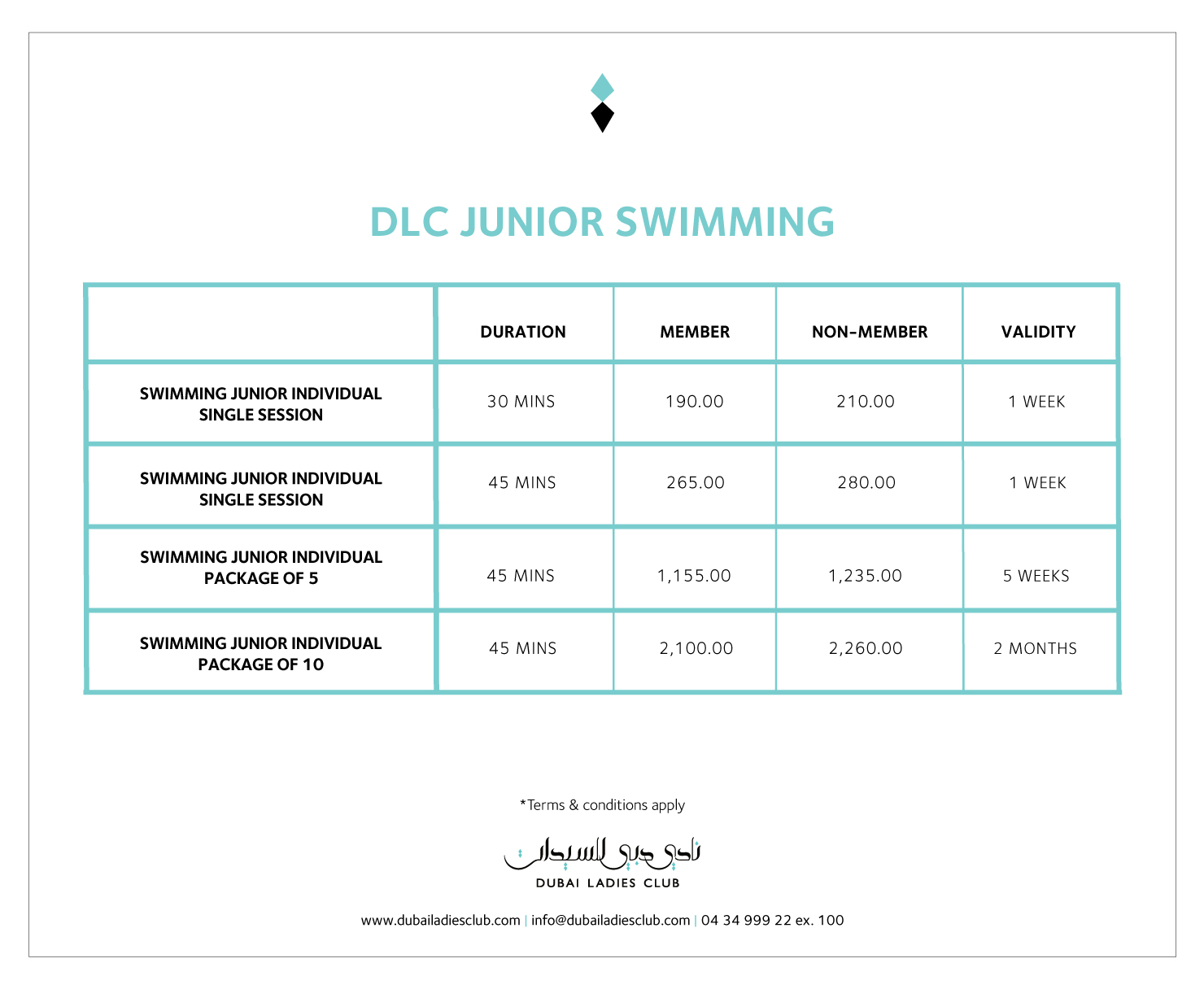 Swimming Pricelist